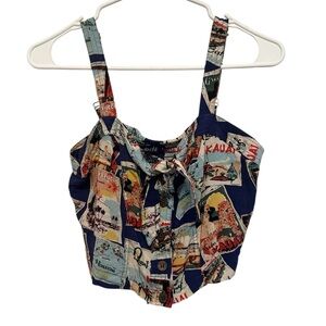 Y2K Era Keds Multicolor Hawaii Print Graphic Crop Top Size Large